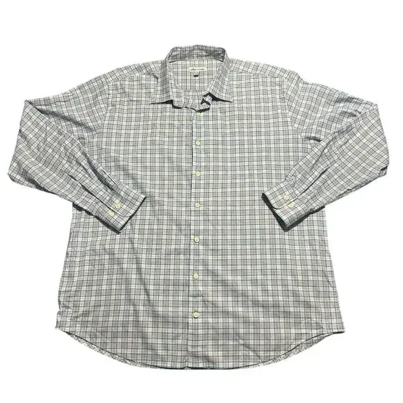 PETER MILLAR Cotton Stripe Button Up Dress Shirt Large Long Sleeve Chest Pocket - Picture 1 of 9